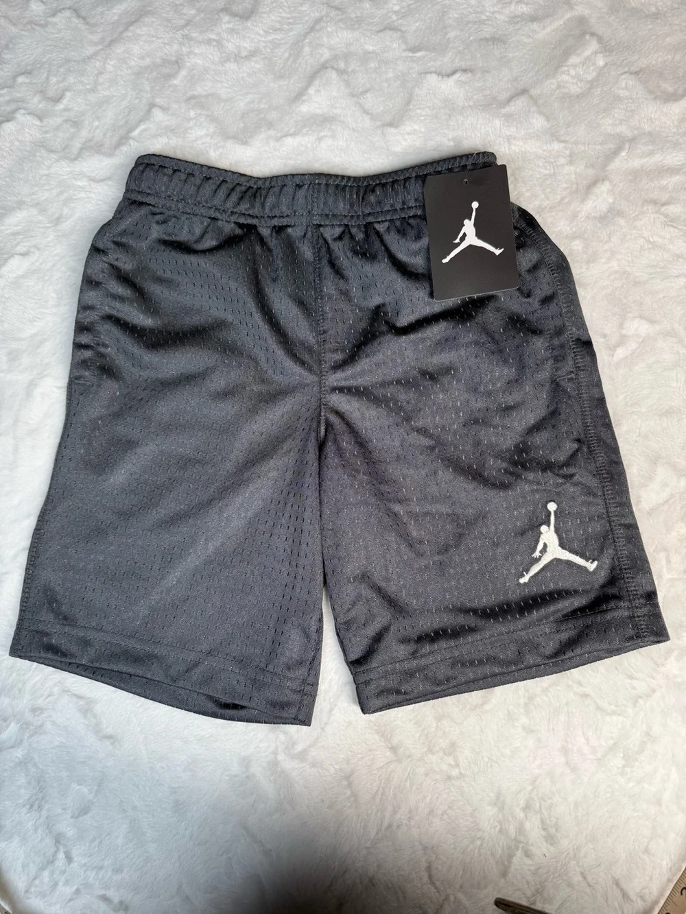 Jordan Boys Dark Grey Mesh Athletic Shorts with White Jumpman